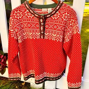 Vintage LL Bean Fair Isle Nordic pullover holiday Christmas red sweater M cotton